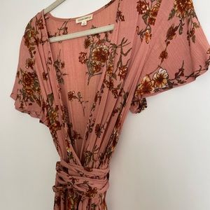 Muted Salmon Floral Wrap Dress with Shorts Cotton Candy LA